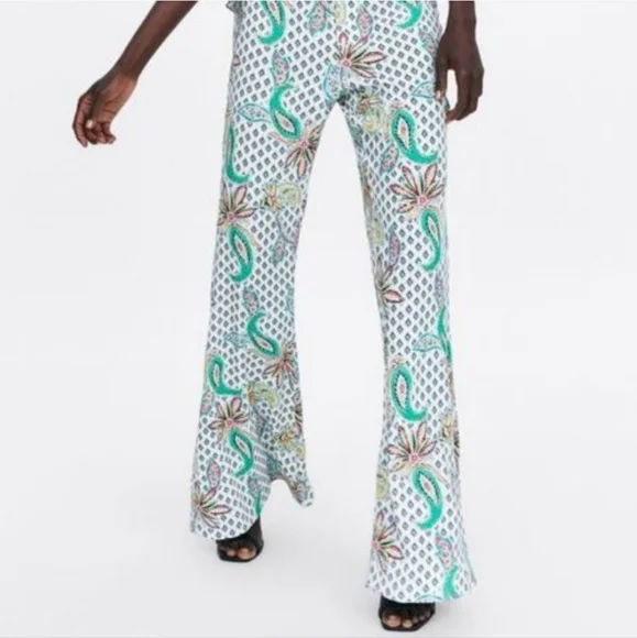 Zara Paisley Printed Flared Trousers - Picture 2 of 8